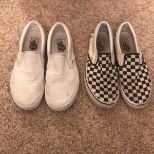 White and checkered vans (slip ons)